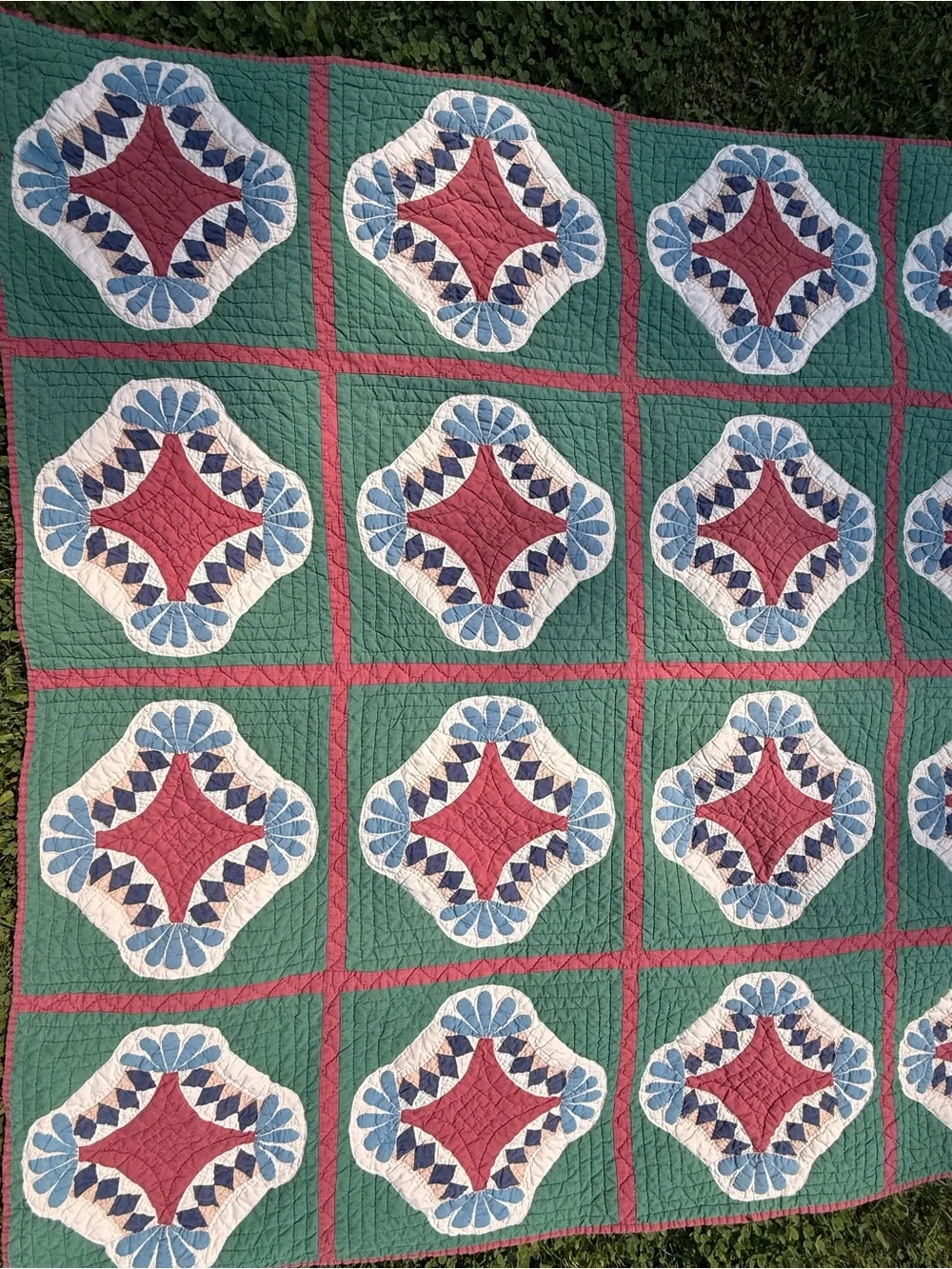 Vintage Bob Timberlake, Red & Blue Patchwork Quilt - 75” x 60”